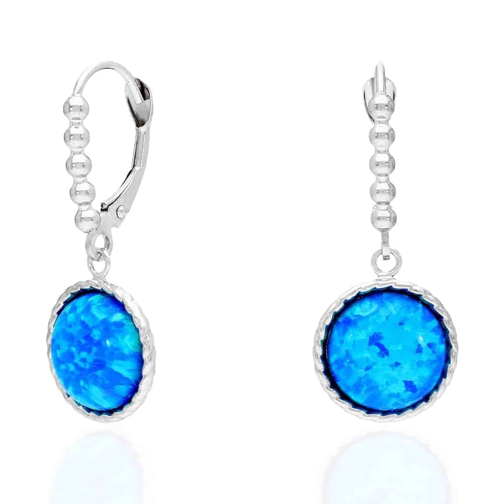 14K Real Gold Yellow, White Twisted Bezel Fire Opal Leverback Earrings 11.5mm