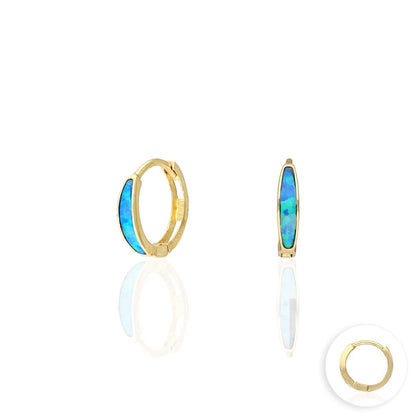 14k Yellow Gold Multicolor Fire Opal Huggie Hoop Earrings 0.4"