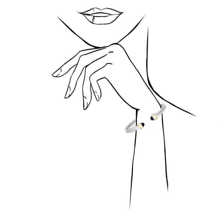 18K Yellow Gold Over Sterling Silver Double-Strand Twisted Cable Gemstone Italian Bangle (Hollow)