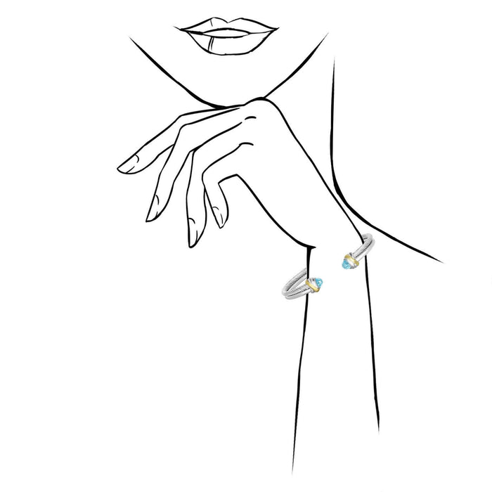 18K Yellow Gold Over Sterling Silver Double-Strand Twisted Cable Gemstone Italian Bangle (Hollow)