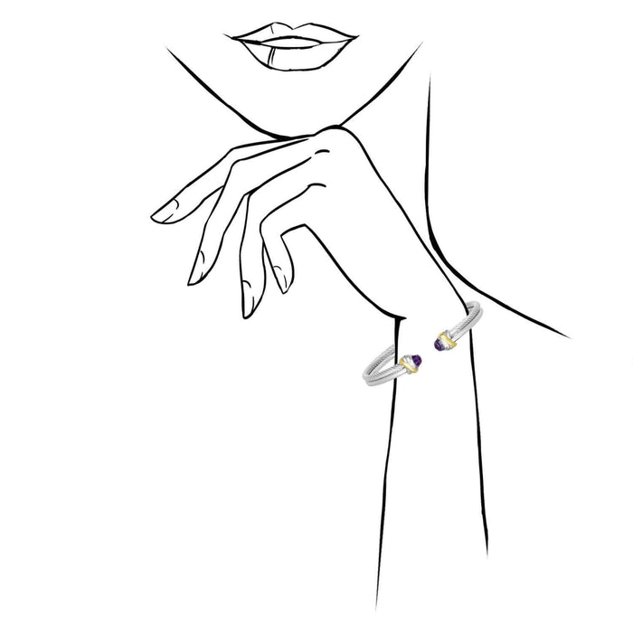 18K Yellow Gold Over Sterling Silver Double-Strand Twisted Cable Gemstone Italian Bangle (Hollow)