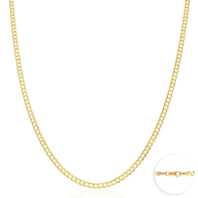 14K Yellow Gold 3mm Cuban Curb Chain (Solid Links) 16"-24"