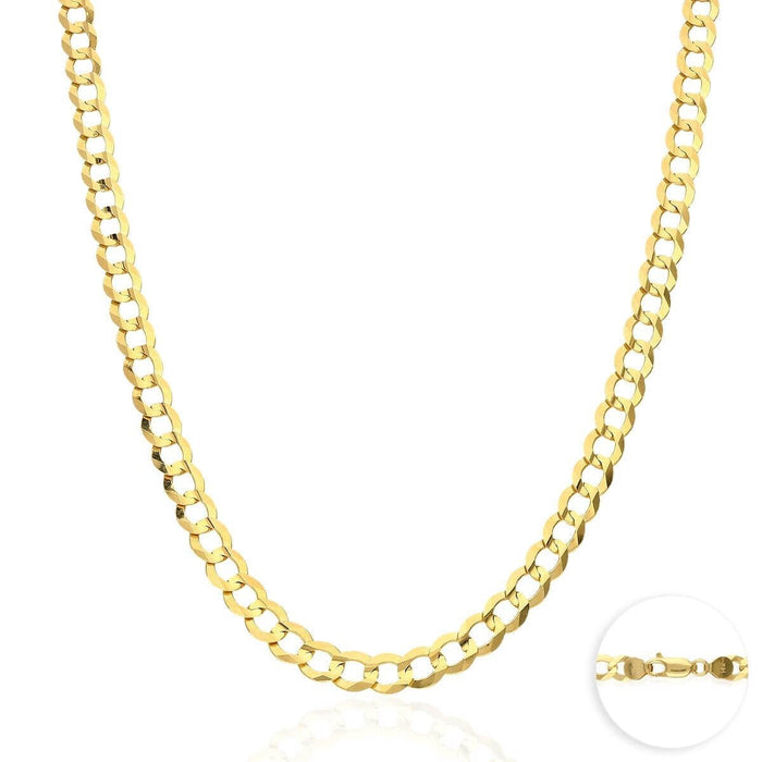 14K Yellow Gold 7mm Cuban Curb Chain (Solid Links) 24"-30"