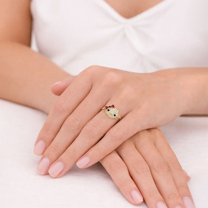 10K Yellow Gold CZ 0.80 CTW Kitty Stackable Ring with