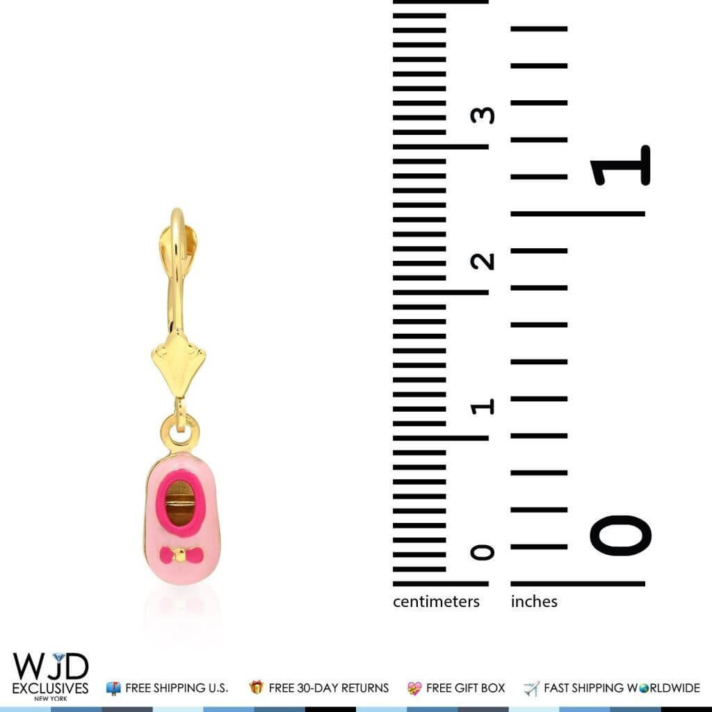 Kids 14K Gold Pink Yellow Red Purple Blue Green Enamel Baby Shoes Earrings