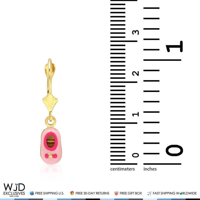 Kids 14K Gold Pink Yellow Red Purple Blue Green Enamel Baby Shoes Earrings