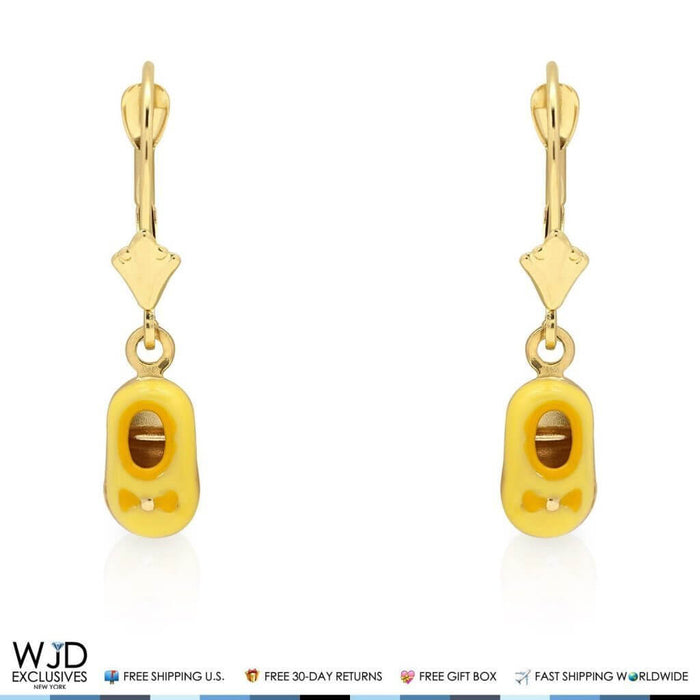 Kids 14K Gold Pink Yellow Red Purple Blue Green Enamel Baby Shoes Earrings