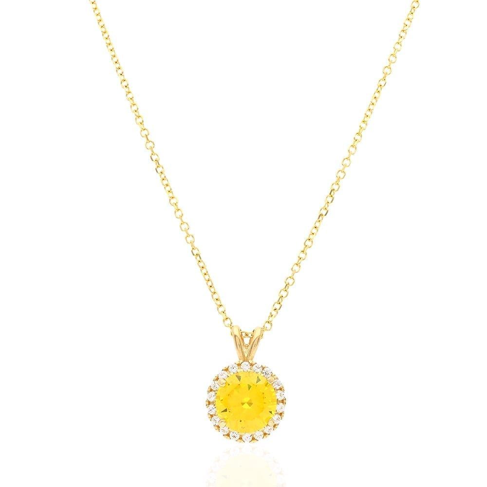 14k Yellow Gold White Gold Halo Round Solitaire Birthstone Pendant 0.5"