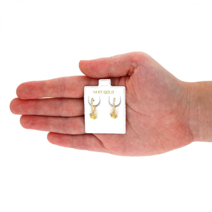 14k Yellow Gold White Gold Round Birthstone Diamond Halo Earrings 1"