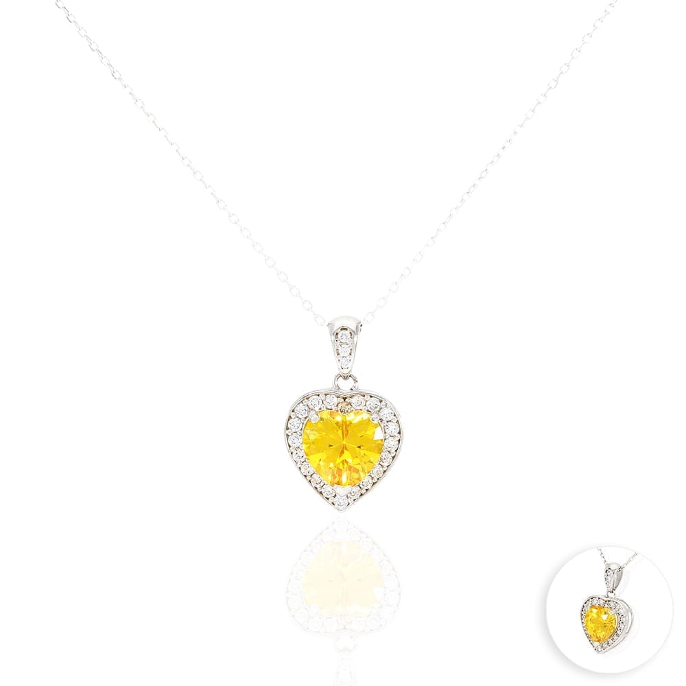 14k Yellow Gold White Gold Solitaire Birthstone Halo Heart Pendant 0.6"