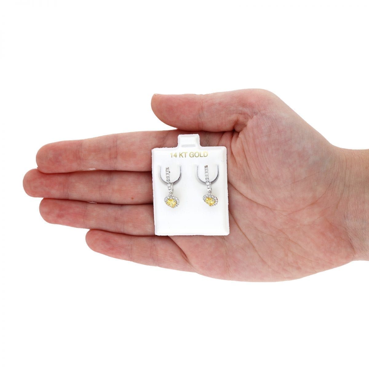 14k Yellow Gold White Gold Heart Birthstone Diamond Halo  Earrings 1"