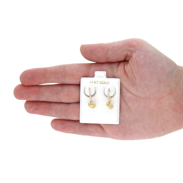 14k Yellow Gold White Gold Heart Birthstone Diamond Halo Earrings 1"