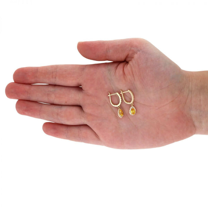 14k Yellow White Gold Birthstone Teardrop Diamond Halo Earrings 1"