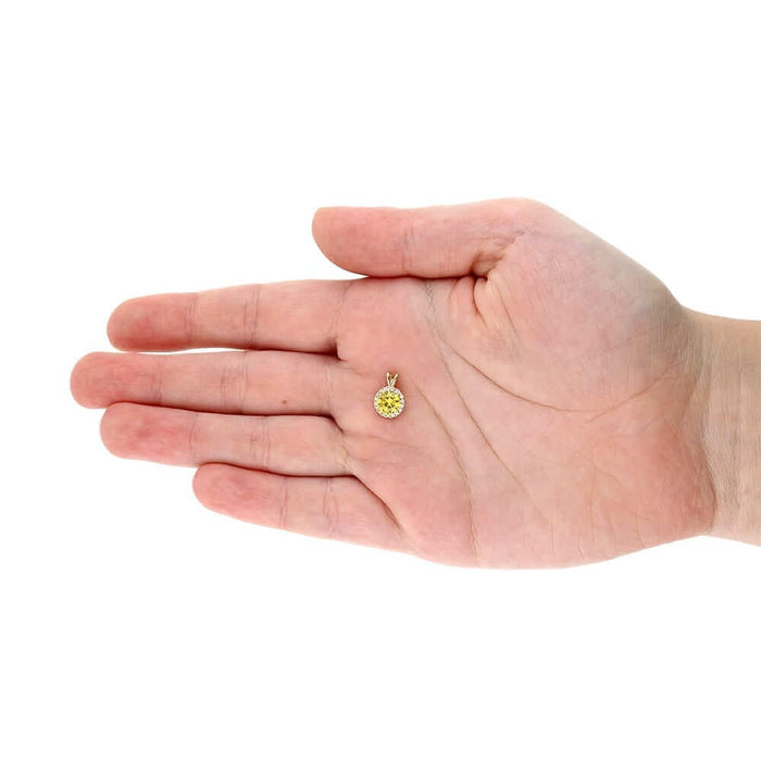 14k Yellow Gold White Gold Halo Round Solitaire Birthstone Pendant 0.5"