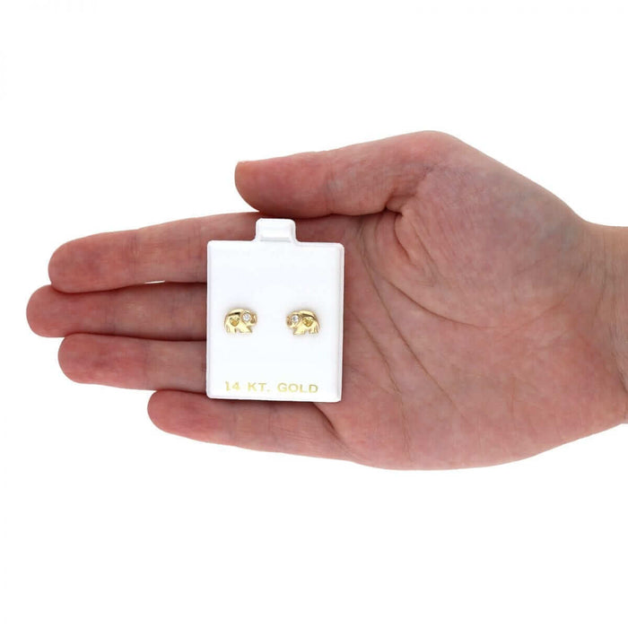 14k Yellow Gold Heart Birthstone Elephant Screw Back Stud Earrings