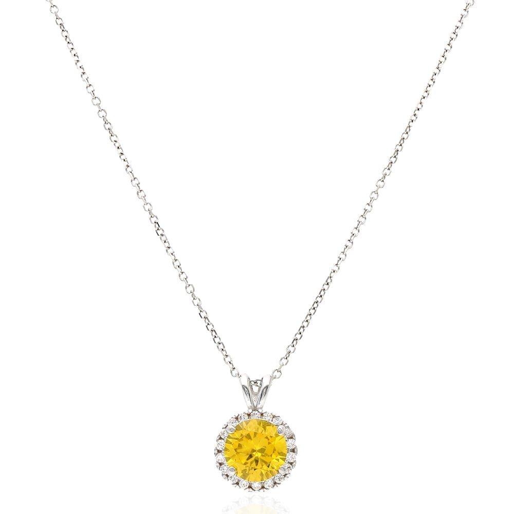 14k Yellow Gold White Gold Halo Round Solitaire Birthstone Pendant 0.5"