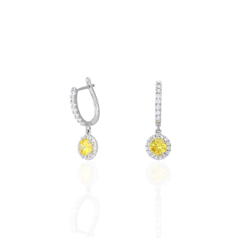 14K Yellow Gold White Gold Round Birthstone Diamond Halo Earrings 1"
