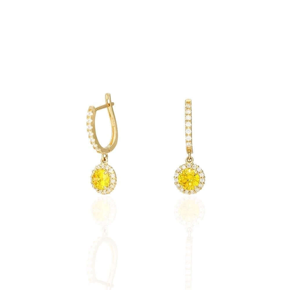14k Yellow Gold White Gold Round Birthstone Diamond Halo Earrings 1"