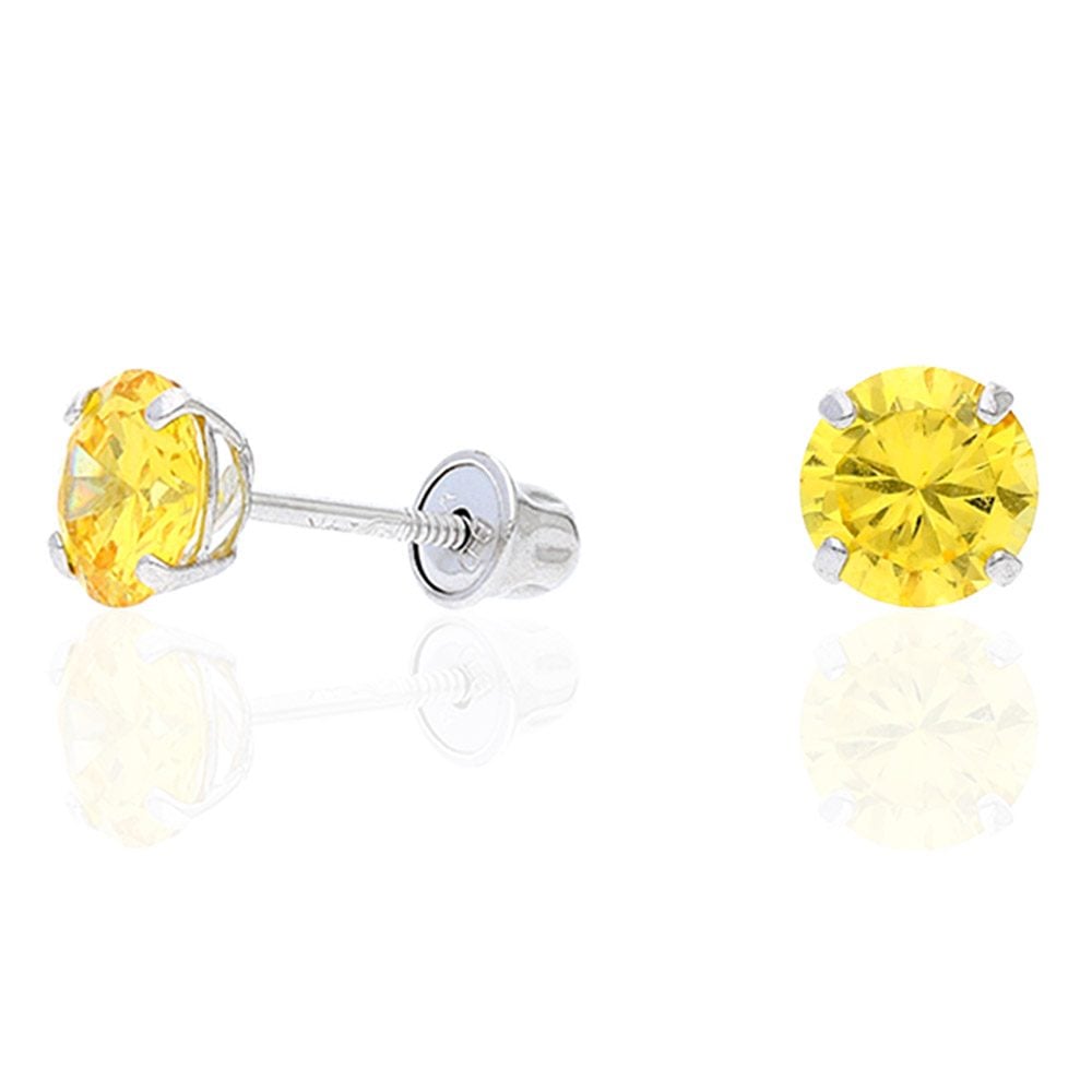 14k Yellow Gold White Gold 1.50Ct Birthstone Round Stud Screw Back Earrings