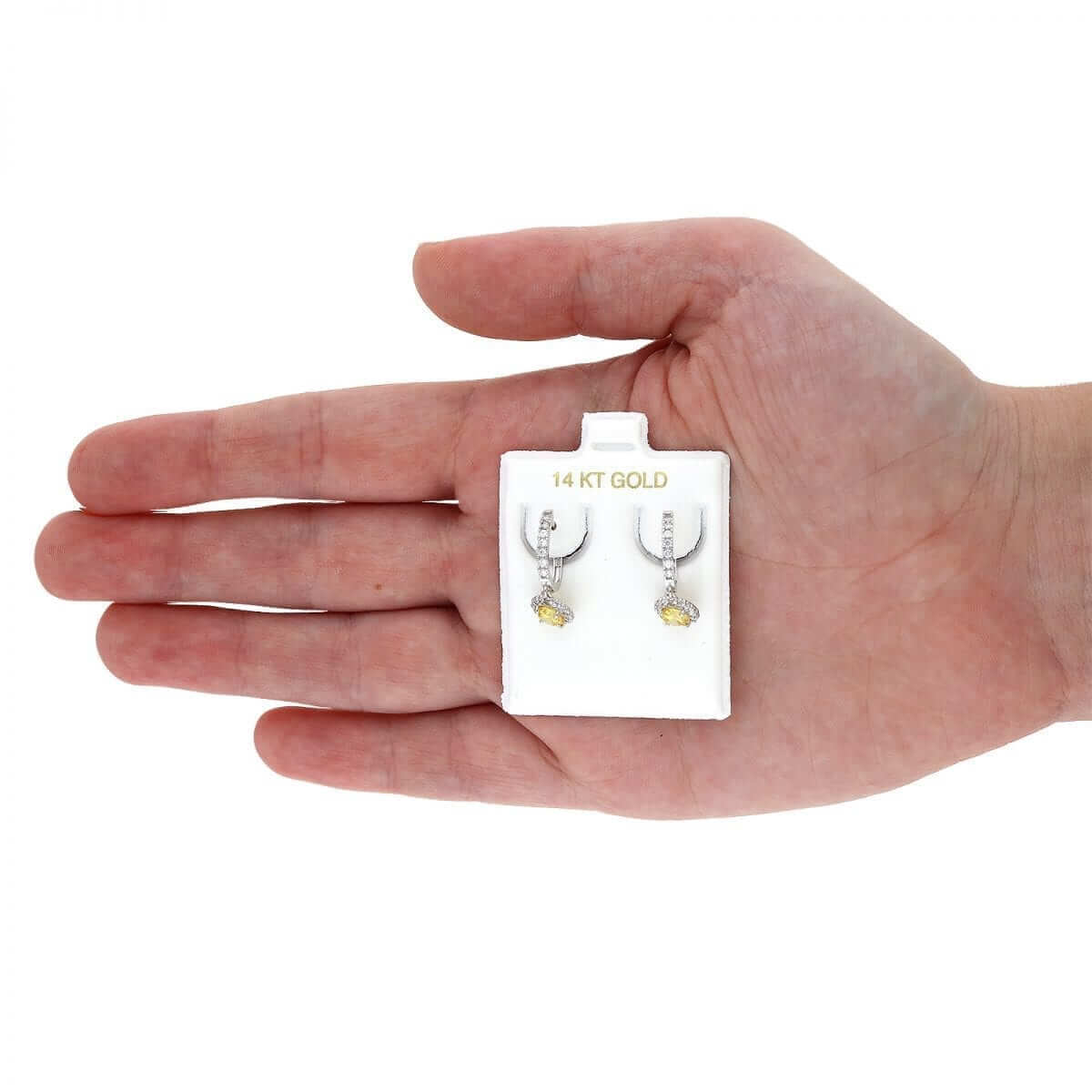 14K Yellow Gold White Gold Round Birthstone Diamond Halo Earrings 1"