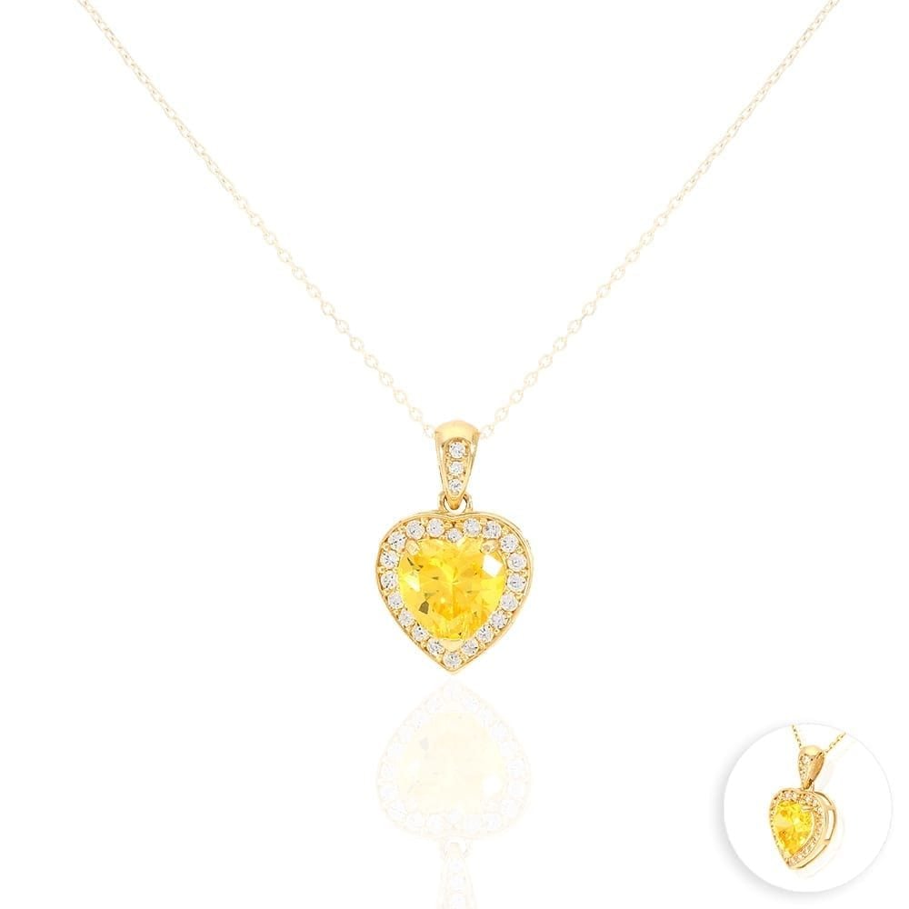 14k Yellow Gold White Gold Solitaire Birthstone Halo Heart Pendant 0.6"