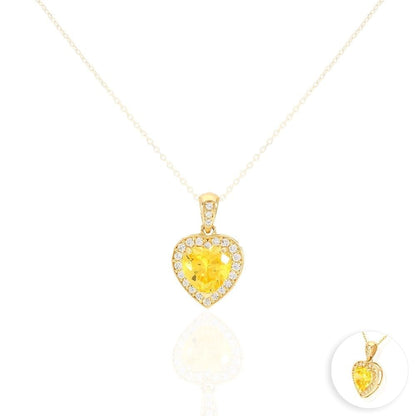 14k Yellow Gold White Gold Solitaire Birthstone Halo Heart Pendant 0.6"