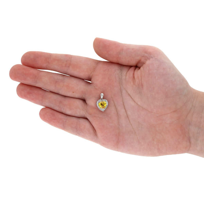 14k Yellow Gold White Gold Solitaire Birthstone Halo Heart Pendant 0.6"