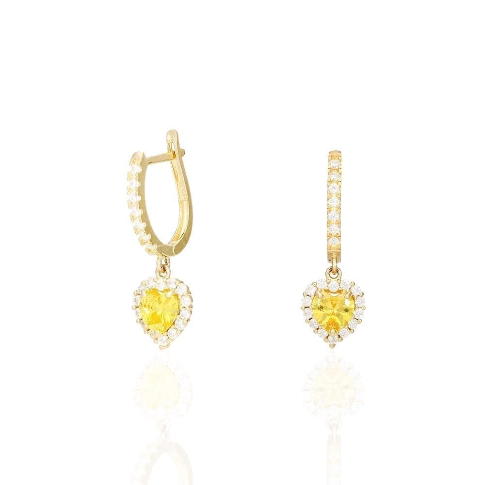 14k Yellow Gold White Gold Heart Birthstone Diamond Halo  Earrings 1"