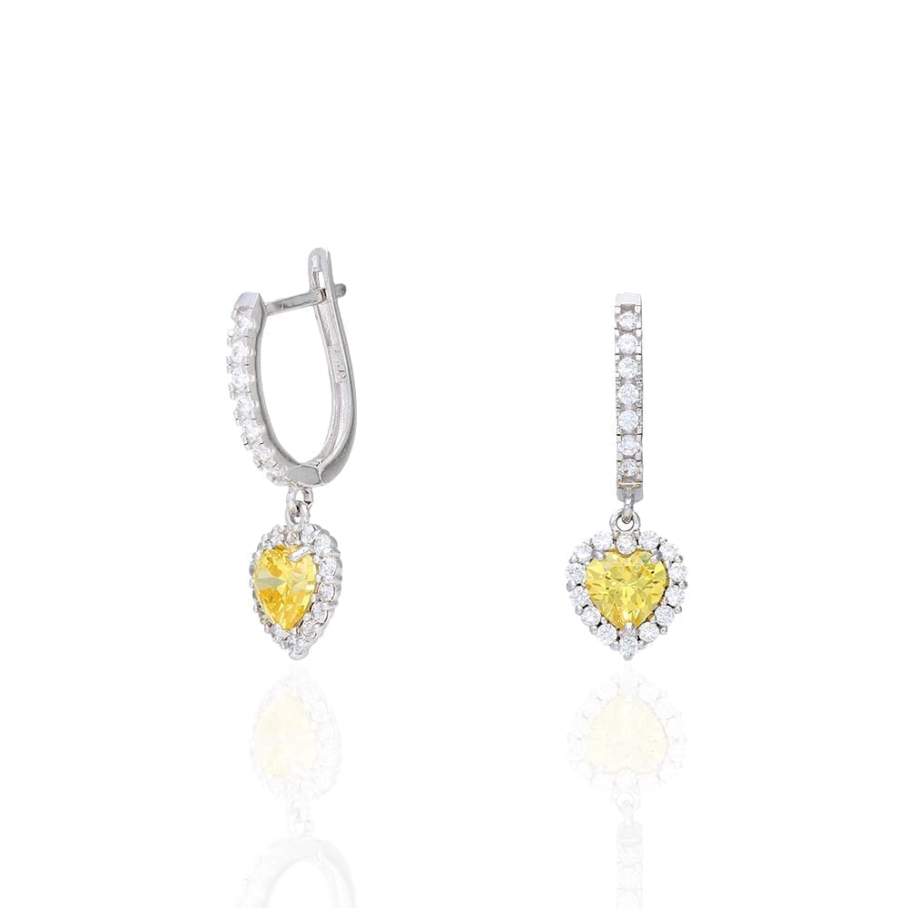 14k Yellow Gold White Gold Heart Birthstone Diamond Halo  Earrings 1"