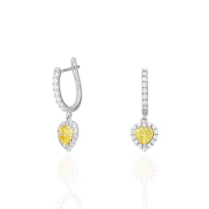14k Yellow Gold White Gold Heart Birthstone Diamond Halo  Earrings 1"