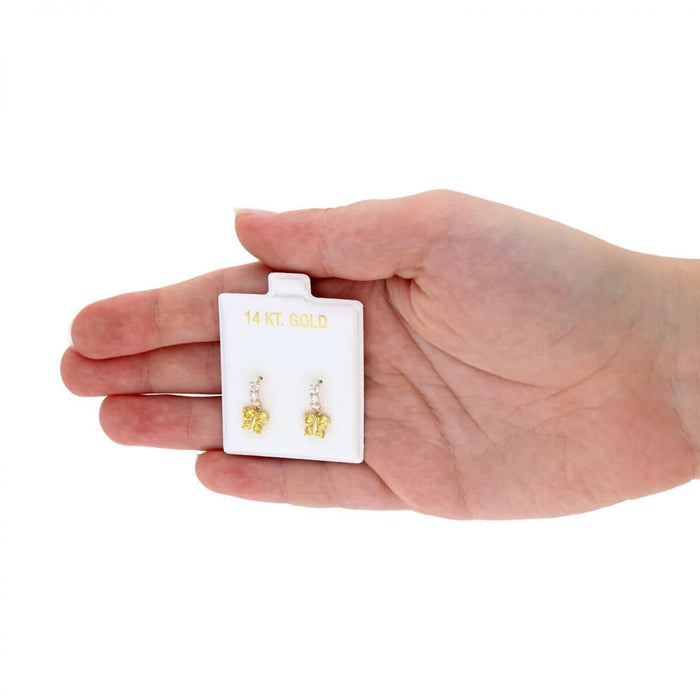 14K Yellow Gold CZ Birthstone Butterfly Earrings 15mm