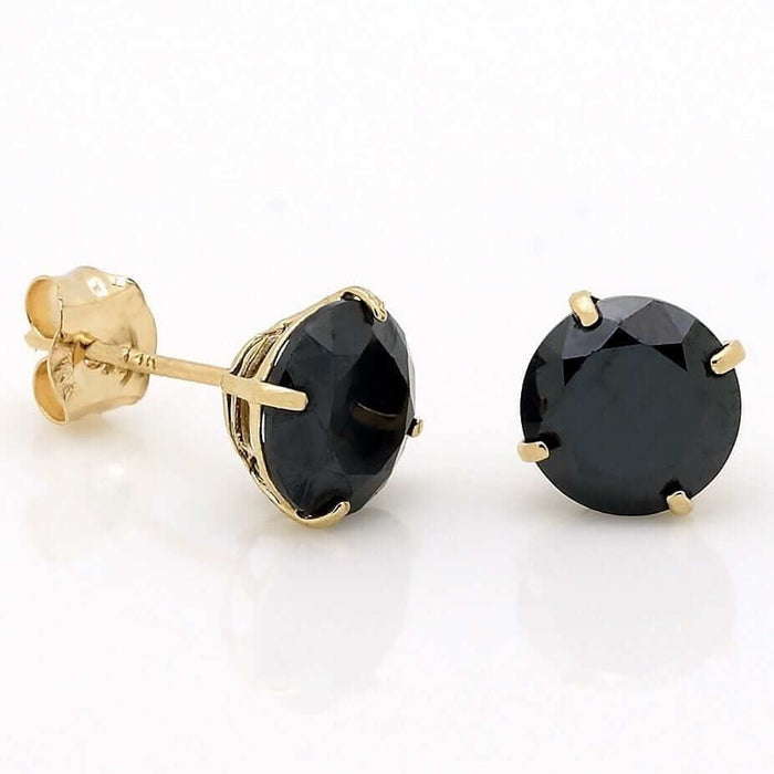 14K Yellow Gold Simulated Black Diamond Round Push Back Stud Earrings 3-8mm