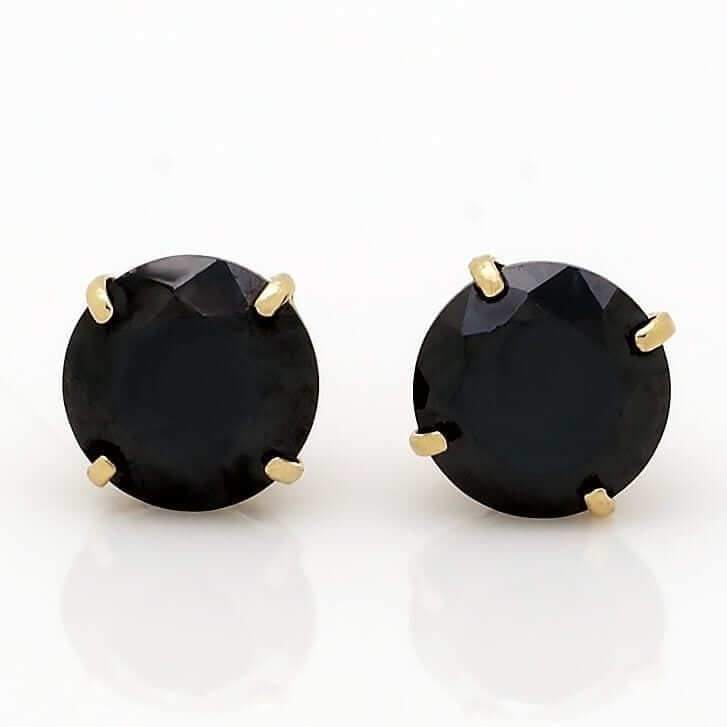 14K Yellow Gold Simulated Black Diamond Round Push Back Stud Earrings 3-8mm