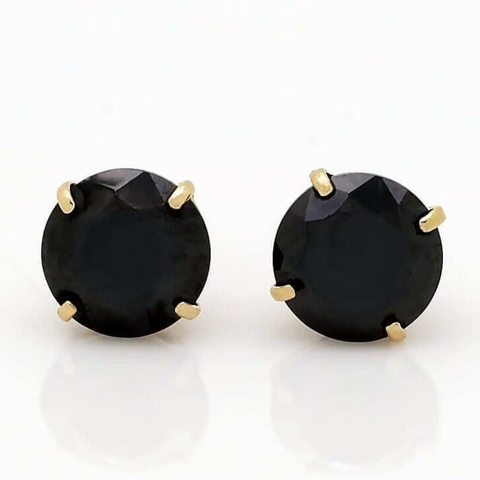 14K Yellow Gold Simulated Black Diamond Round Push Back Stud Earrings 3-8mm