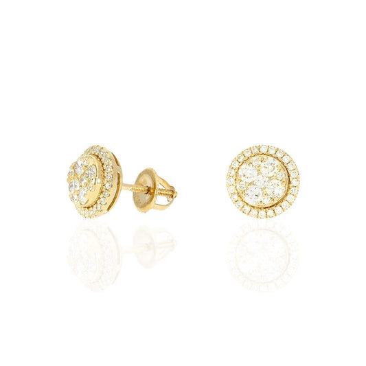 1.03Ct Real Diamond 14k Yellow Gold Round Screw Back Stud Earrings 10mm