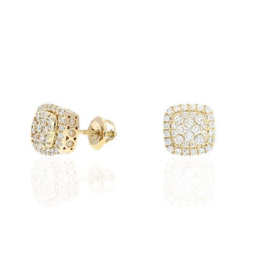 0.98Ct Real Diamond 14k Yellow Gold Screw Back Stud Earrings