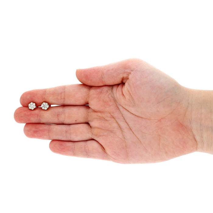 0.75Ct Natural Diamond 14k Yellow Gold Cluster Screw Back Stud Earrings 7mm