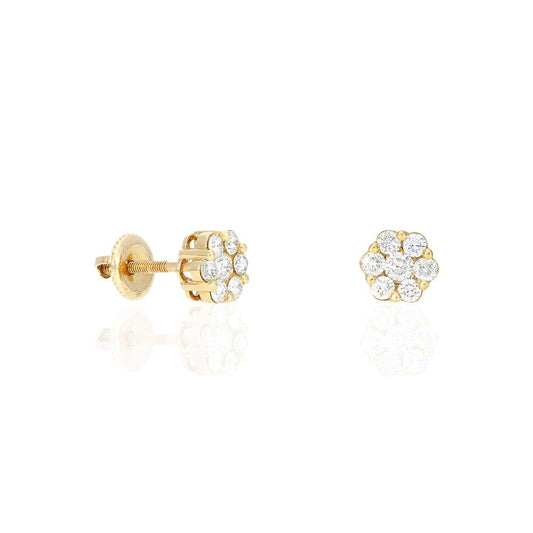 0.75Ct Real Diamond 14k Yellow Gold Cluster Screw Back Stud Earrings 7mm