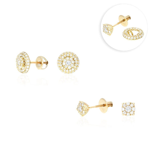 0.85Ct Real Diamond 14k Yellow Gold Jacket Screw Back Stud Earrings 10mm 5mm