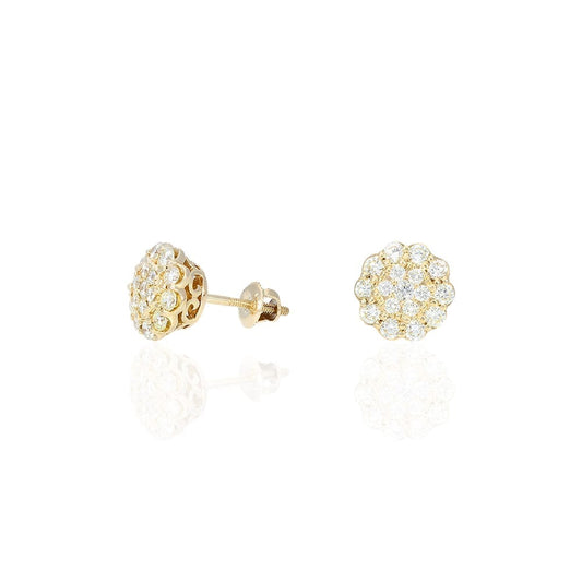 0.95Ct Real Diamond 14k Yellow Gold Flower Screw Back Stud Earrings 9mm