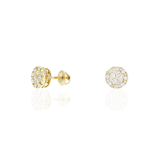 1.10Ct Real Diamond 14k Yellow Gold Screw Back Stud Earrings 9mm