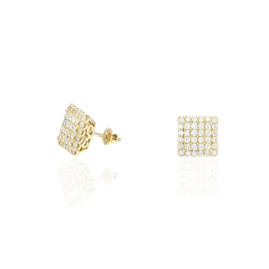 1.37Ct Real Diamond 14k Yellow Gold Square Screw Back Stud Earrings 11mm