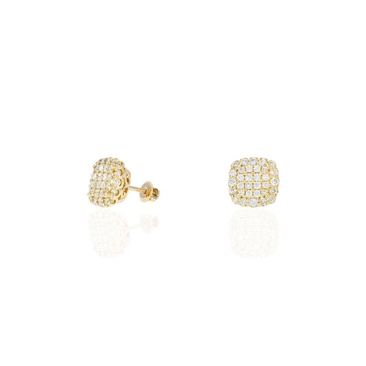 1.04Ct Real Diamond 14k Yellow Gold Square Screw Back Stud Earrings 10mm
