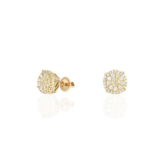 1Ct Real Diamond 14k Yellow Gold Round Screw Back Stud Earrings 10mm