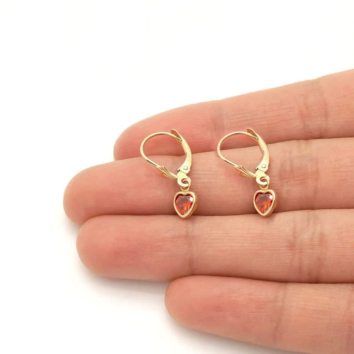14k Yellow Gold Birthstone Bezel Set Heart Drop Leverback Earrings