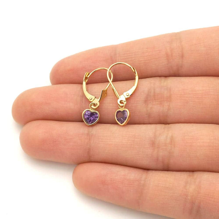 14k Yellow Gold Birthstone Bezel Set Heart Drop Leverback Earrings