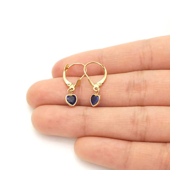 14k Yellow Gold Birthstone Bezel Set Heart Drop Leverback Earrings