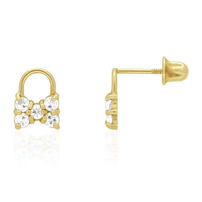14k Yellow Gold CZ Gemstone Bow Tie Stud Screw Back Earrings 7mm