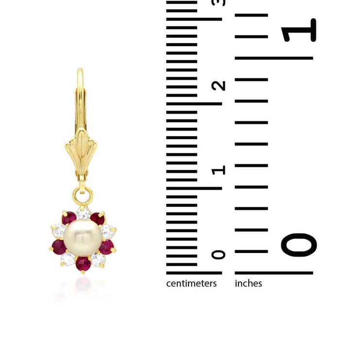 Genuine Pearl CZ 14k Yellow Gold Flower Leverback Earrings