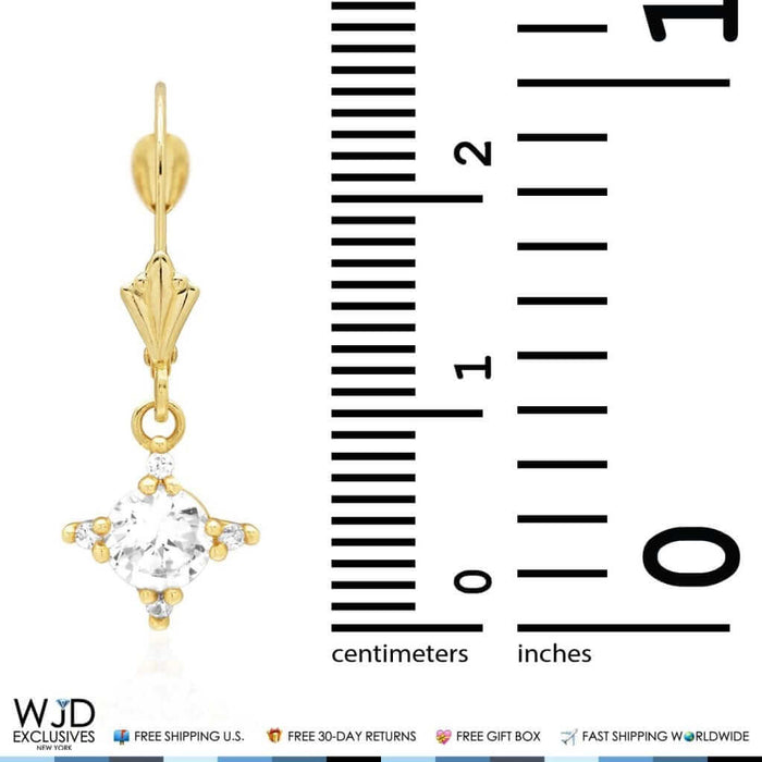 14K Yellow Gold CZ Dangle Drop Leverback Earrings 1.60Ct